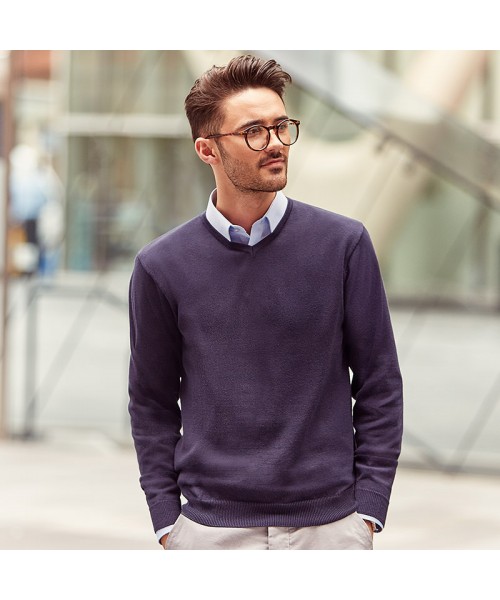 Plain V-neck knitted sweater Russell 275 GSM